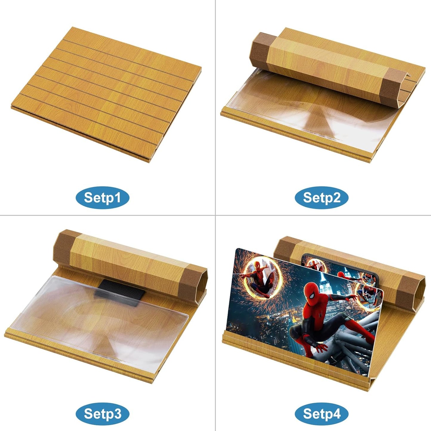 14‘’ Screen Magnifier for Smartphone, Mobile Phone 3D Magnifier Screen Expanders for Movies and Gaming Foldable Phone Stand with Screen Amplifier B1 Beige